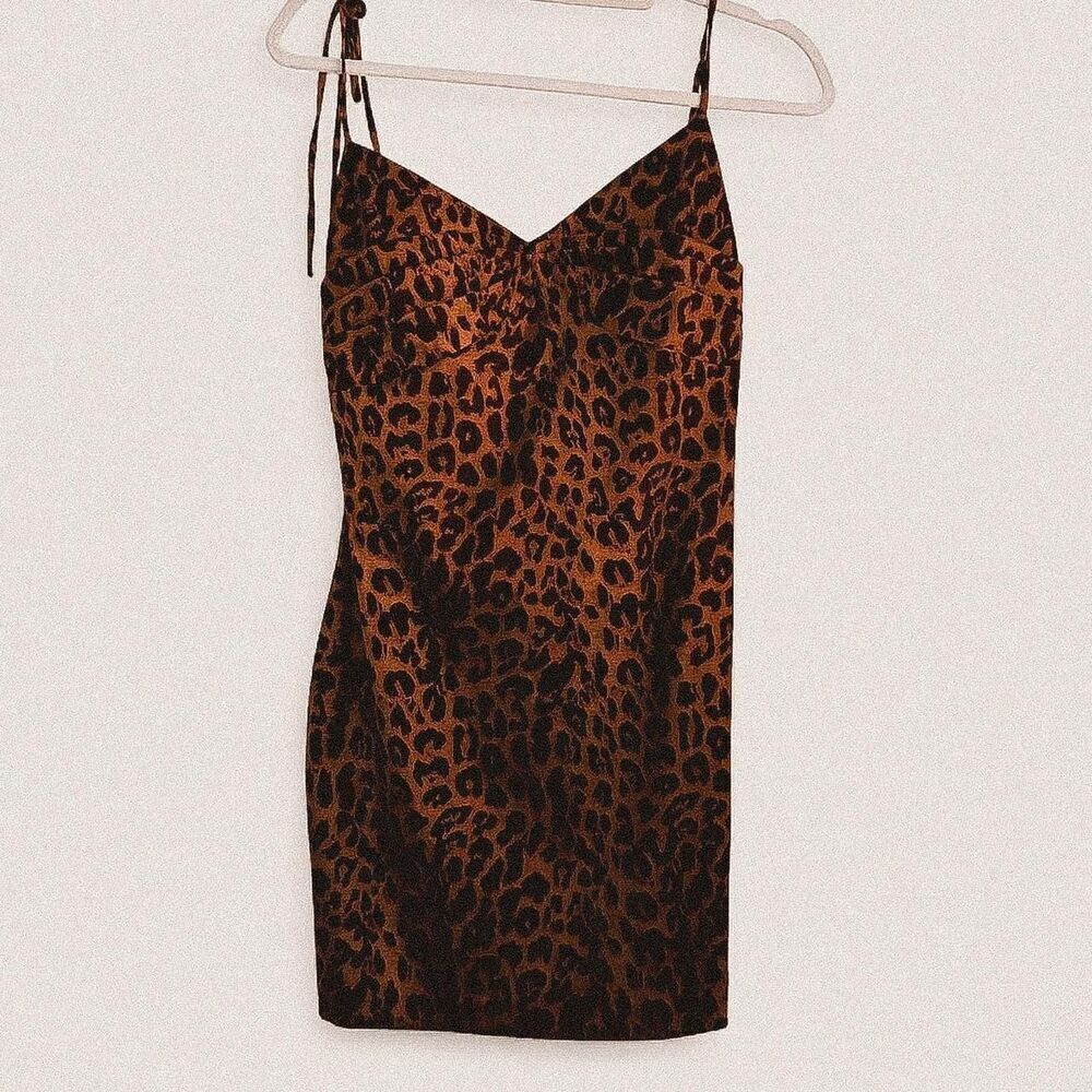 LPA Brown Cheetah Leopard Print Mini Dress Sweetheart Pleat animal print M